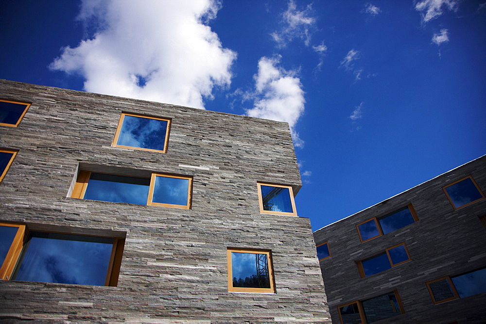 Facade of hotel Rocksresort, Laax, Canton of Grisons, Switzerland