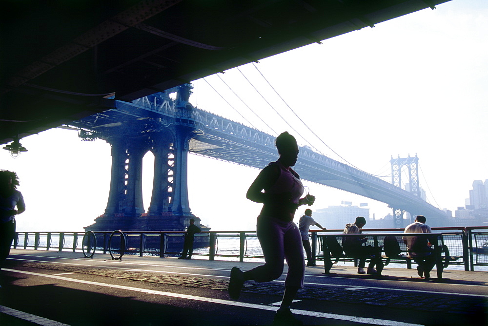 City life with view to Manhattan Bridge, New York, USA, America