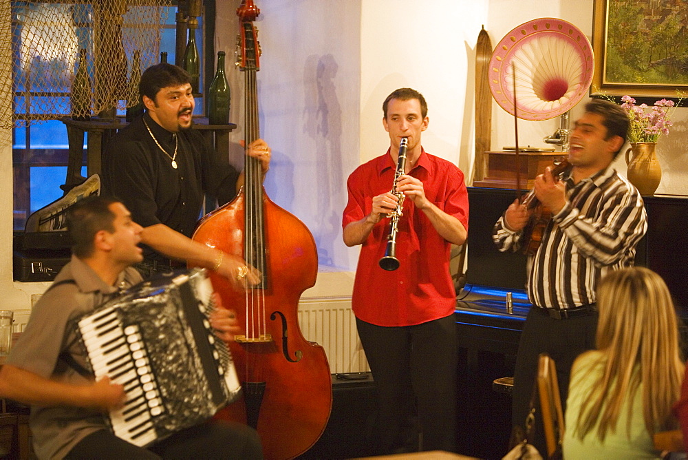 Band playing music in Krumlovsky mlyn, Cesky Krumlov, South Bohemian Region, Czech Republic