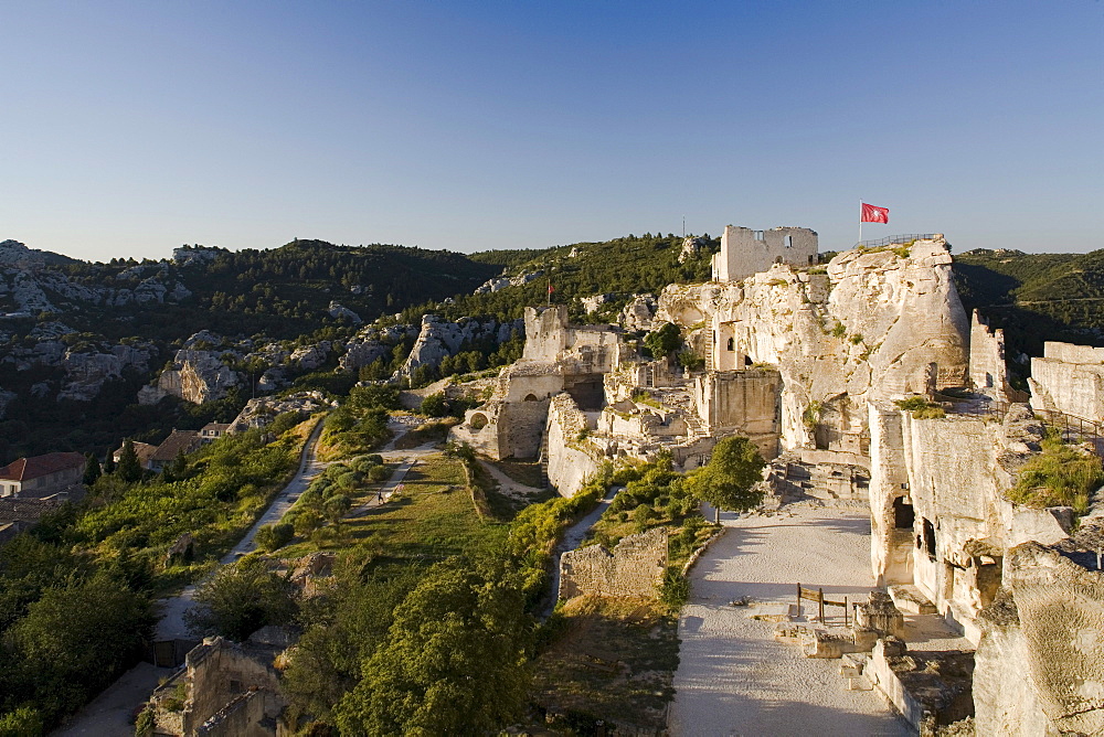 The rock fortress under a blue sky, Les-Baux-de-Provence, Vaucluse, Provence, France