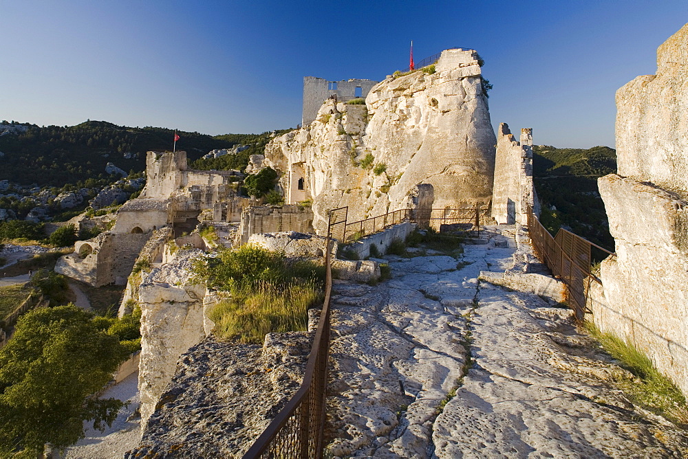 The rock fortress under a blue sky, Les-Baux-de-Provence, Vaucluse, Provence, France