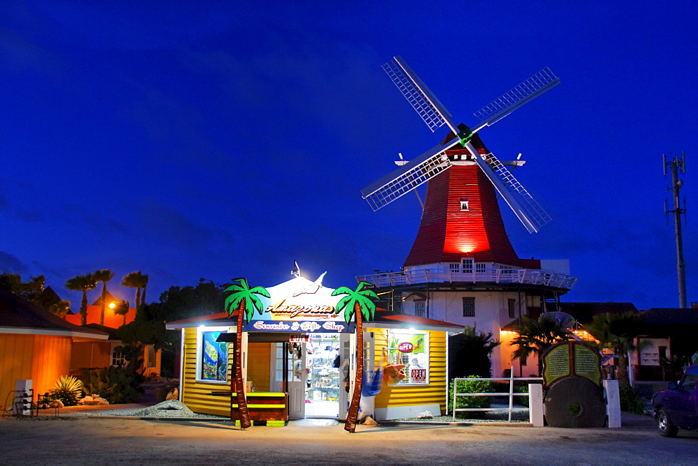 West Indies, Aruba, The Mill, dutch wind mill, De Olde Molen at twilight