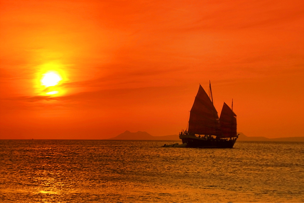 West Indies, Bonaire, sunset, sailing boat, sunset