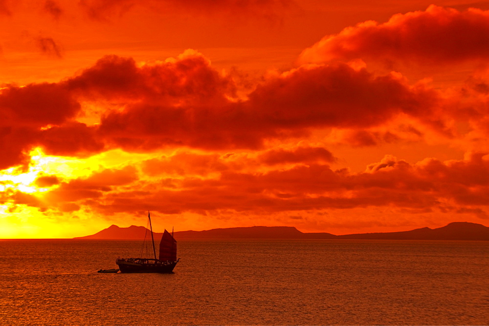 West Indies, Bonaire, sunset, sailing boat, sunset