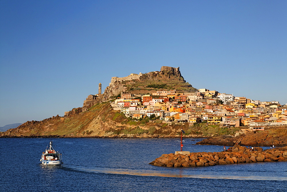 Italy Sardinia Castelsardo village fishing boat