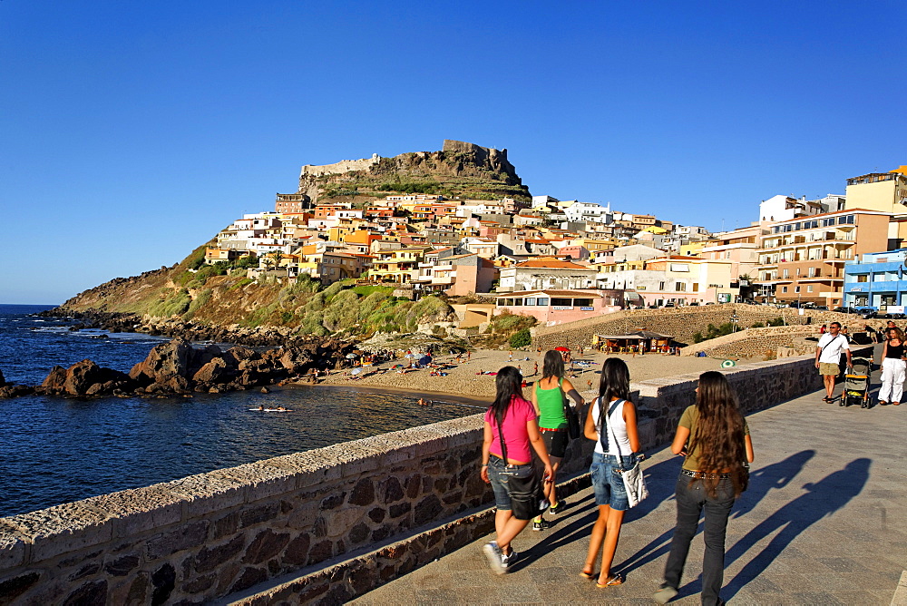 Italy Sardinia Castelsardo village promenade girls