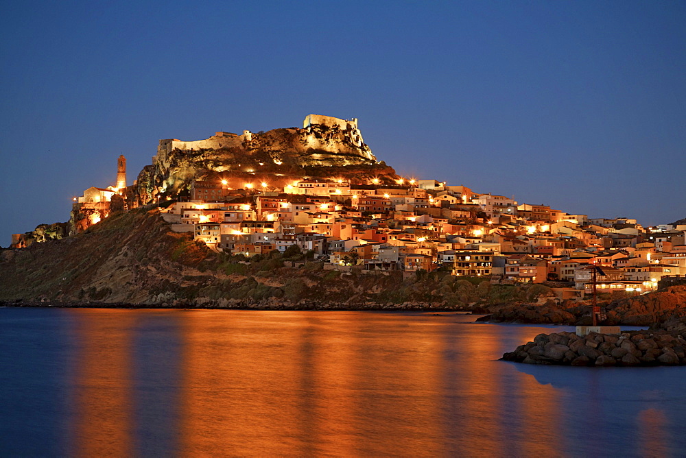 Italy Sardinia Castelsardo at twilight