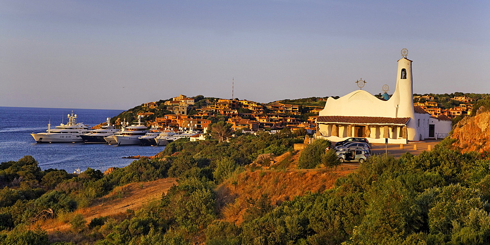 Italy Sardinia Porto Cervo Stella Maris church Panorama