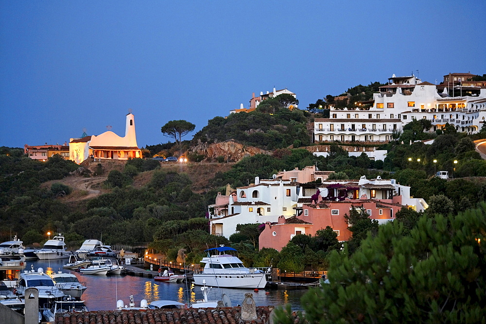 Italy Sardinia Porto Cervo Stella Maris church near Yachting Port