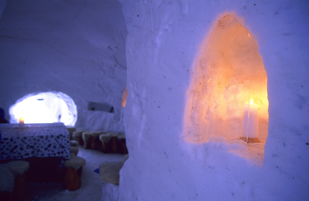 Igloo village in the ski resort of Motta Naluns above Scuol, Lower Engadine, Engadine, Switzerland