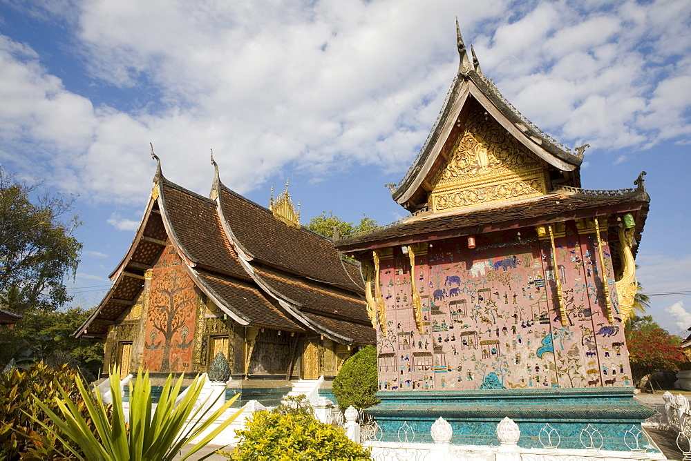 Sim and the red chapel Ho Phra None of Vat Xieng Thong at Luang Prabang, Laos