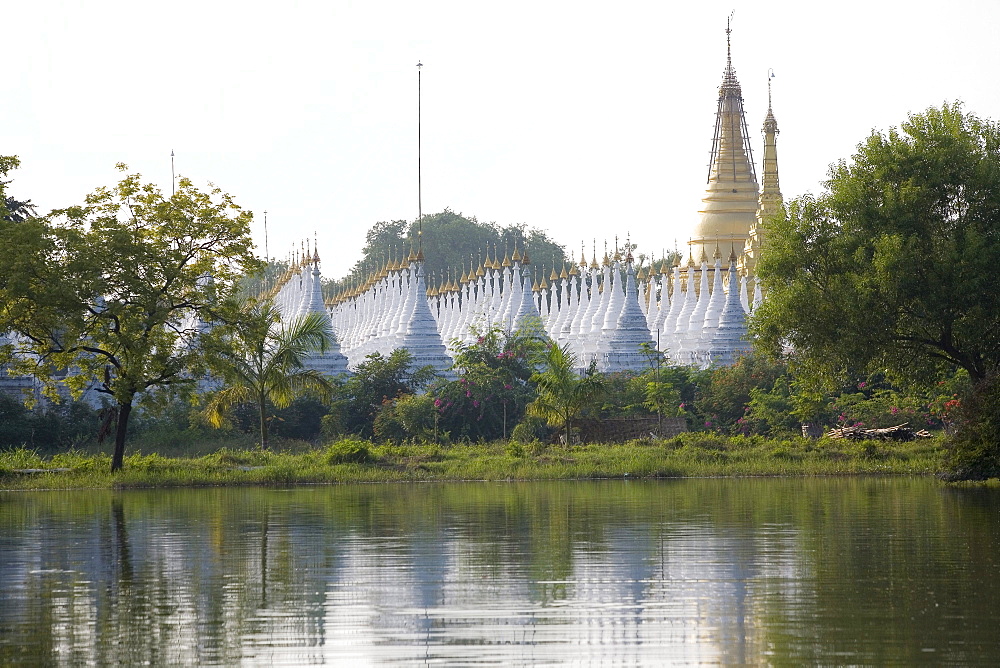 White stupas in Mandalay, Myanmar, Burma