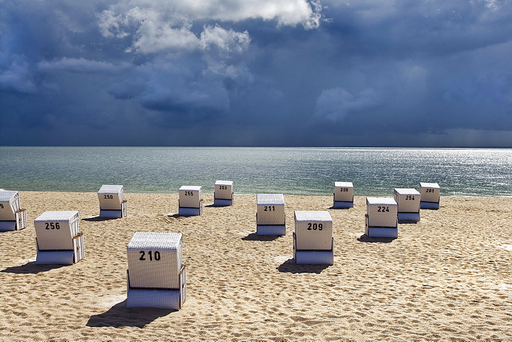 Beach Chairs and Clouds, Hoernum, Sylt Island, North Frisian Islands, Schleswig-Holstein, Germany