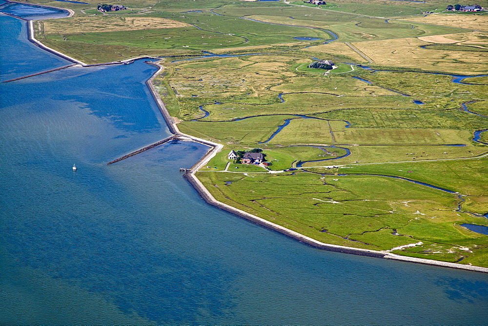 Aerial View of Hallig Langeness, North Frisian Islands, Schleswig-Holstein, Germany