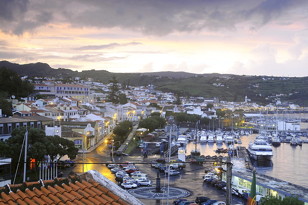 Horta harbour in the evening light, Faial Island, Azores, Portugal