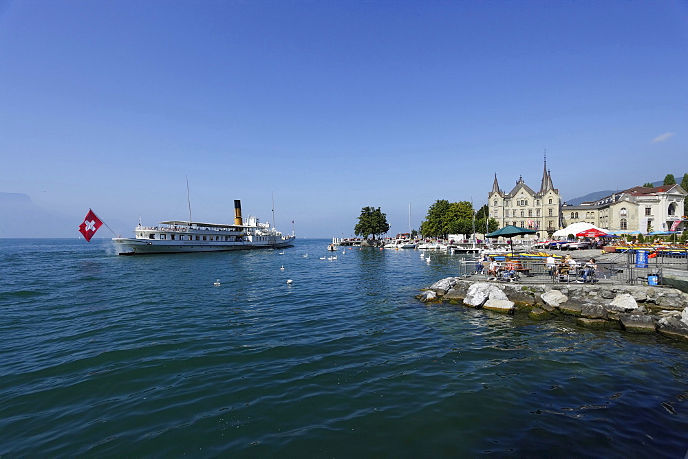 Pleasure boat on lake Geneva, Vevey, Canton of Vaud, Switzerland