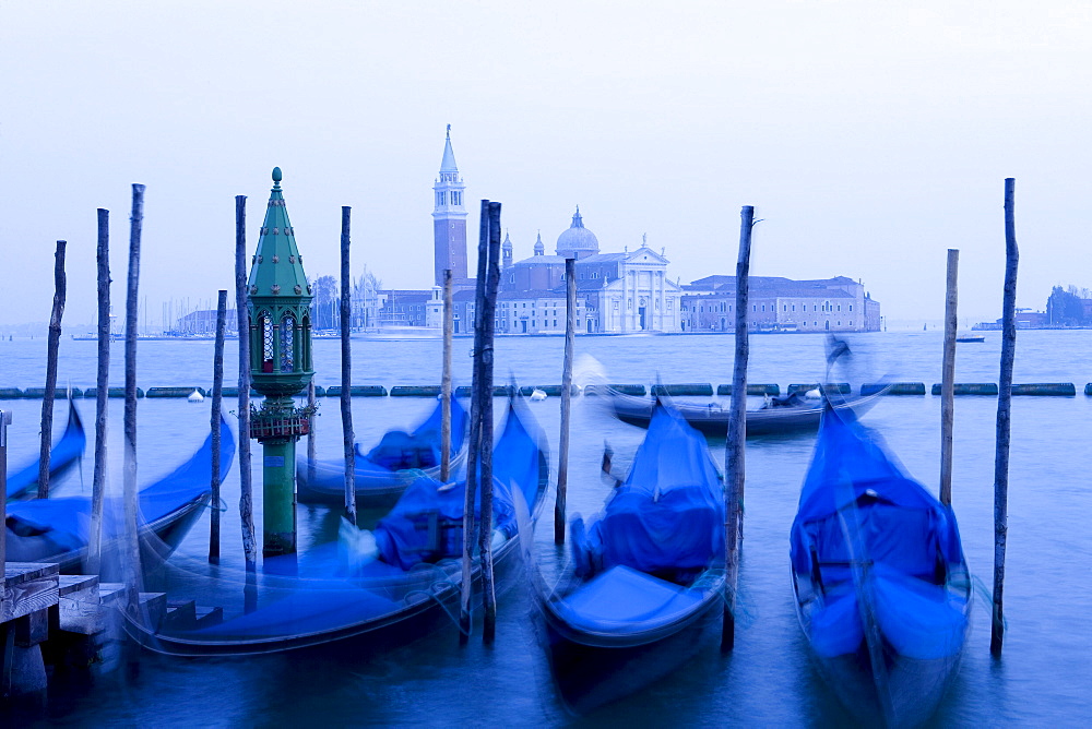 Quay at St Mark's Square with Gondolas and the view to San Giorgio Maggiore Island, Venice, Italy, Europe