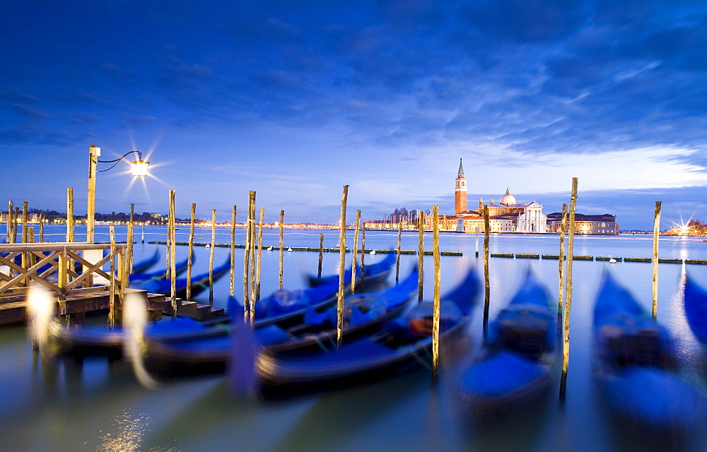 Quay at St Mark's Square with Gondolas and the view to San Giorgio Maggiore Island, Venice, Italy, Europe