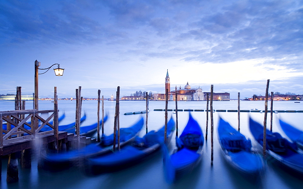 Quay at St Mark's Square with Gondolas and the view to San Giorgio Maggiore Island, Venice, Italy, Europe