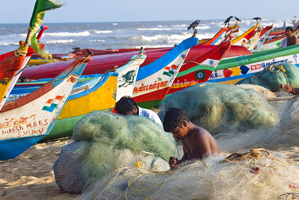 fishermen at Marina Beach, Chennai, India