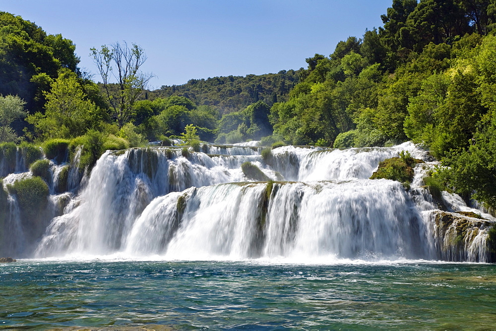 Krka waterfalls in teh sunlight, Krka National Park, Dalmatia, Croatia, Europe