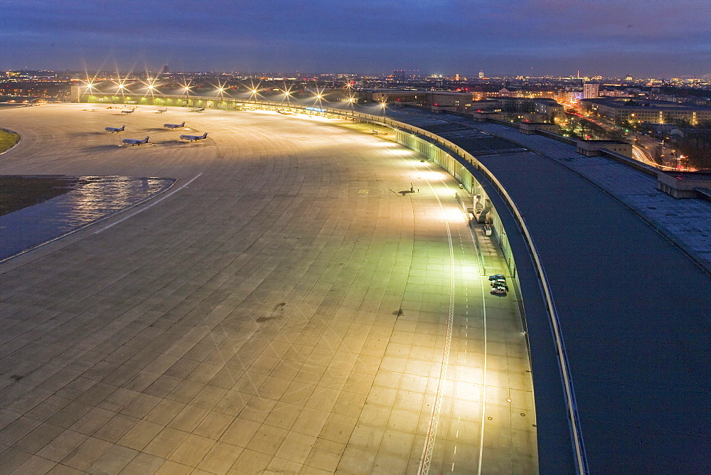 Tempelhof Airport at night, apron, runway, Berlin, Germany