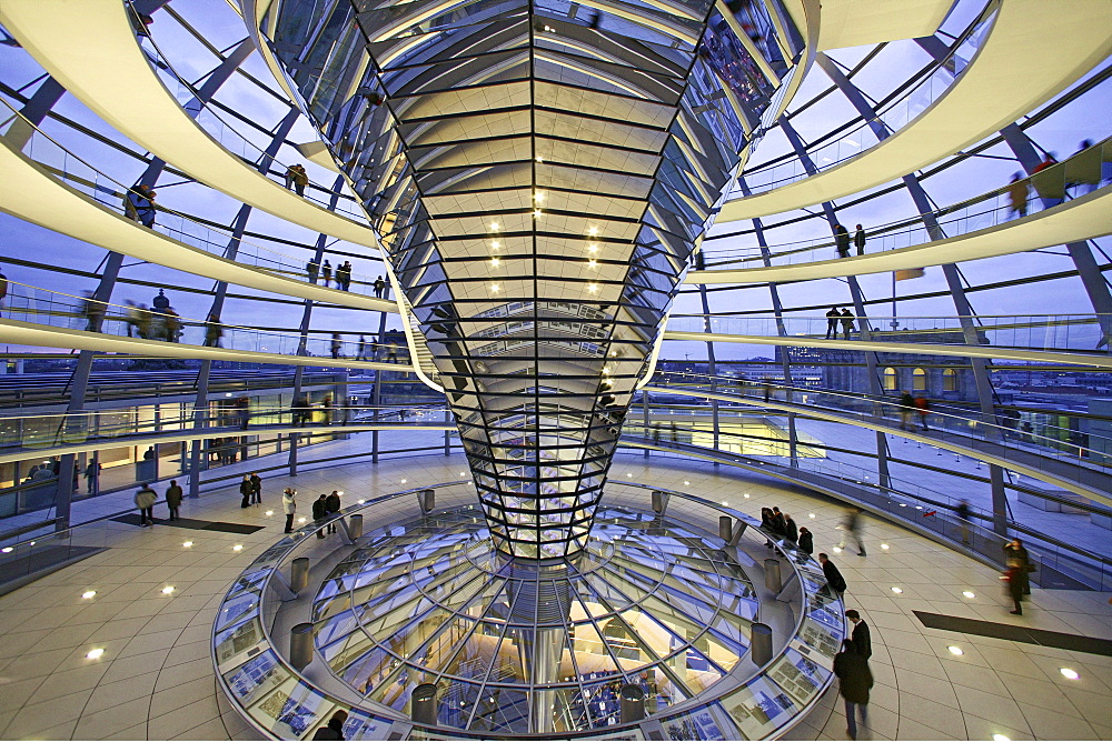 German parliament, under the glass dome of the Reichstag building by Sir Norman Foster, interior, Berlin, Germany