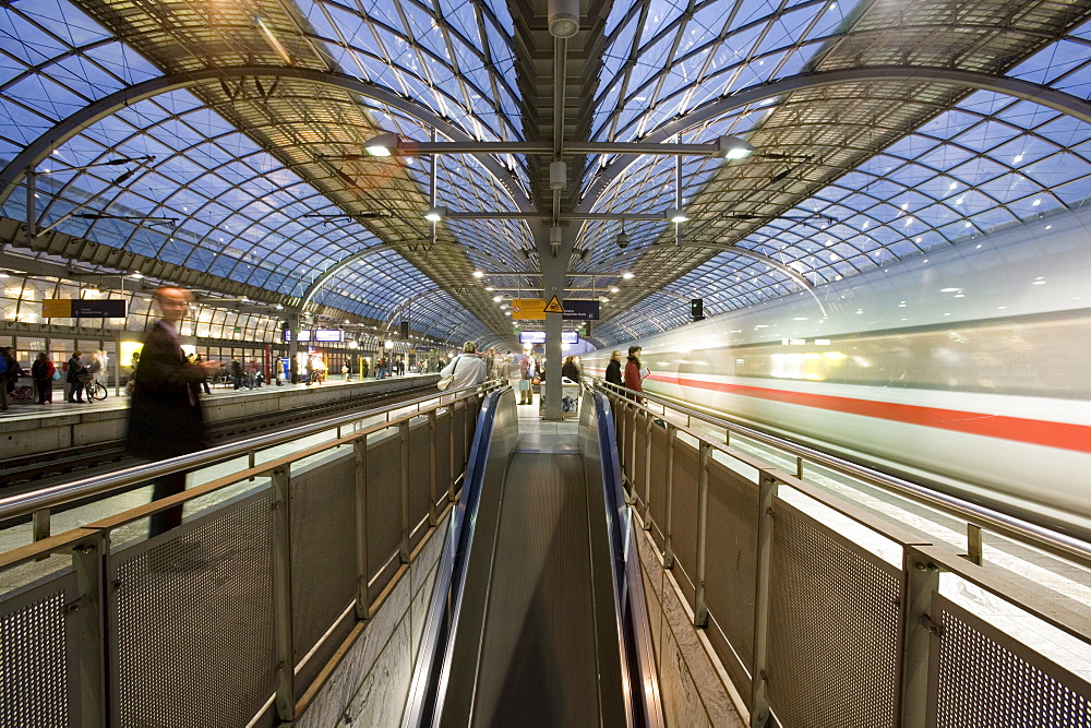 Interior view of the Berlin-Spandau railway station in the evening, Berlin, Germany, Europe