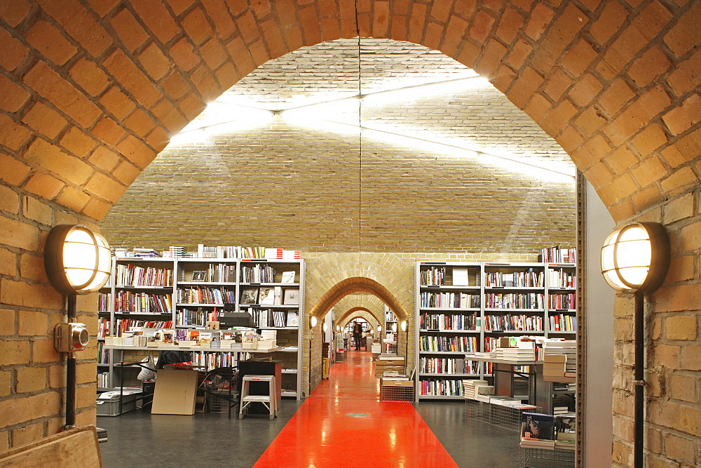 Interior view of the deserted bookshop Buecherbogen below the S-Bahn, square Savignyplatz, Berlin, Germany, Europe