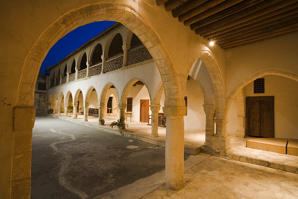 Omodos monastery at night, Omodos, Troodos mountains, South Cyprus, Cyprus