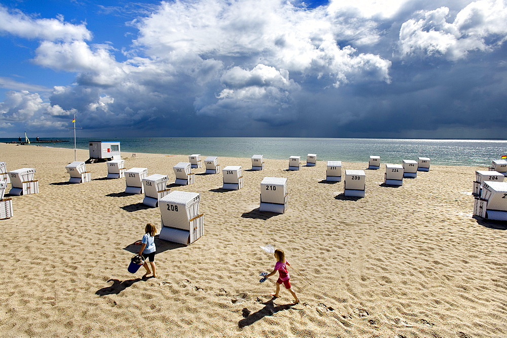 Beach chairs on beach of Hornum, Sylt Island, Schleswig-Holstein, Germany