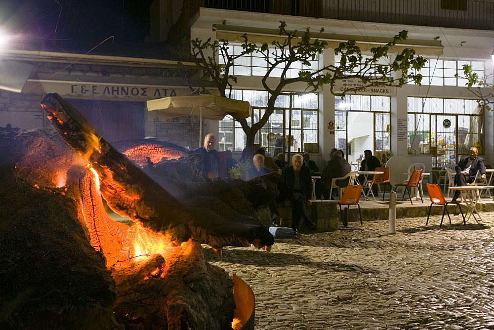 Easter fire at Omodos monastery, Omodos, Troodos mountains, South Cyprus, Cyprus