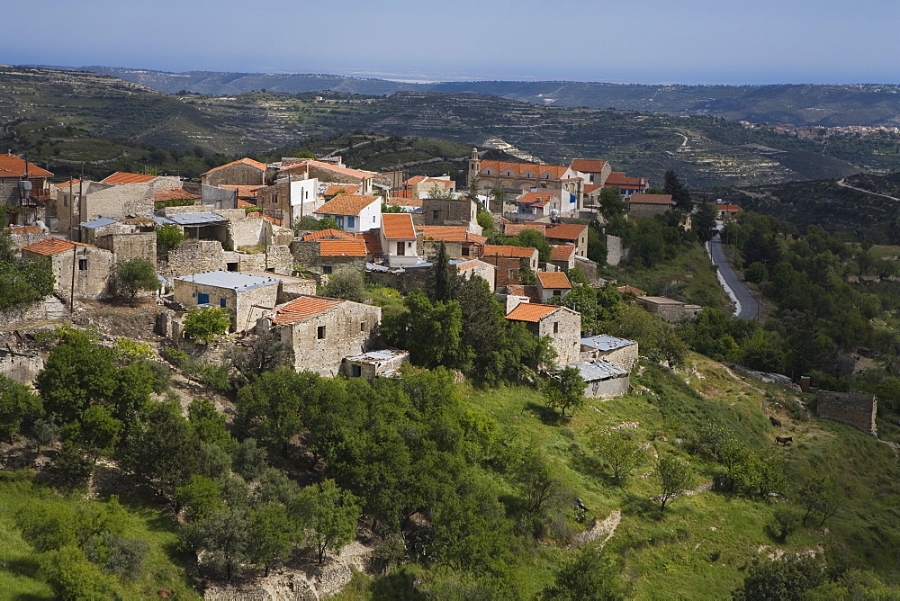 Vouni village and mountain landscape, Troodos mountains, Vouni, South Cyprus, Cyprus