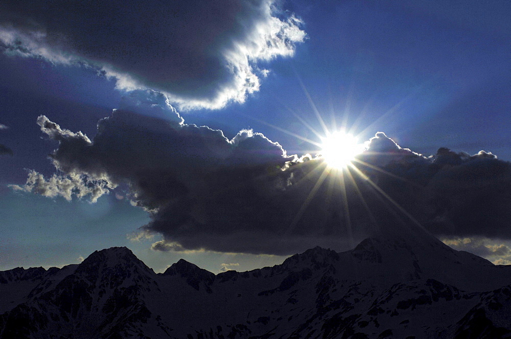 Mountain range at sunset, Schnals valley, Val Venosta, South Tyrol, Italy, Europe