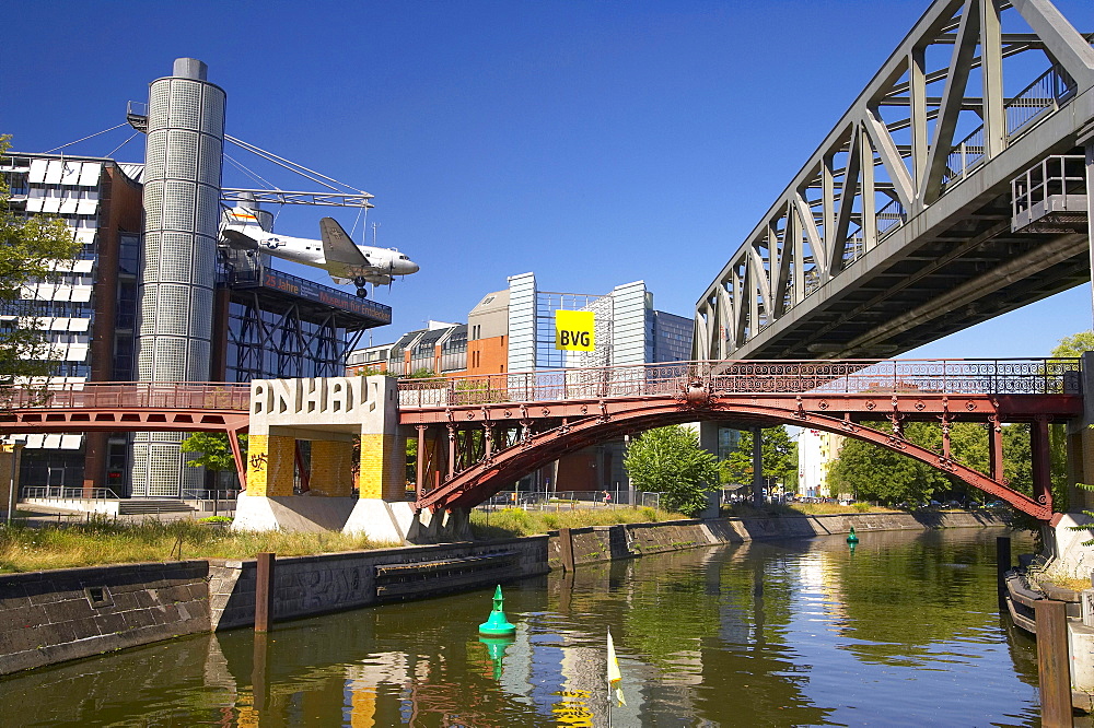 with the houseboat through Berlin, Landwehrkanal, Deutsches Technikmuseum, Rosinenbomber, Anhalt, Germany, Europe