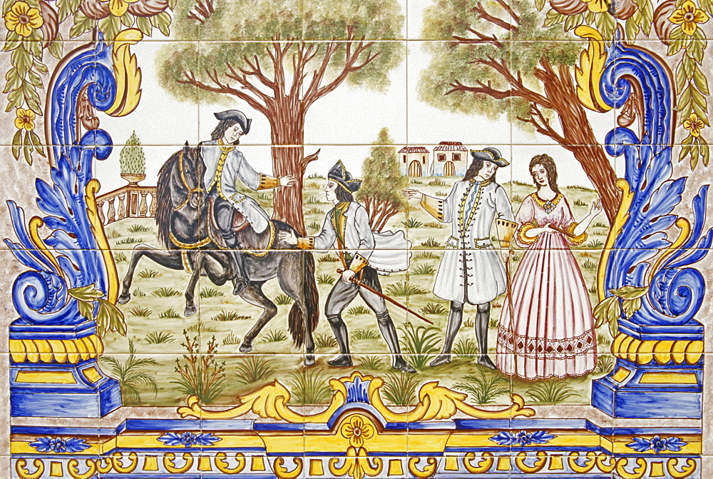 Azulejo, painted, tin-glazed ceramic tilework, Albufeira, Algarve, Portugal, Europe