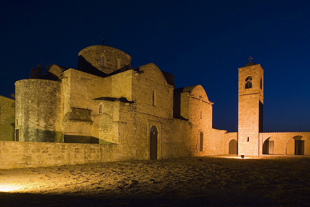 Agios Varnavas, former St. Barnabas Monastery at night, museum, Salamis, North Cyprus, Cyprus