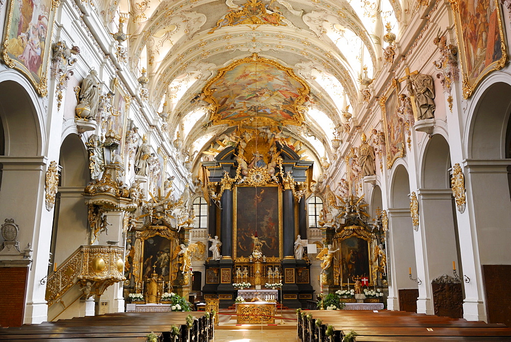 Nave and altar, St. Emmeram's Abbey, Regensburg, Upper Palatinate, Bavaria, Germany