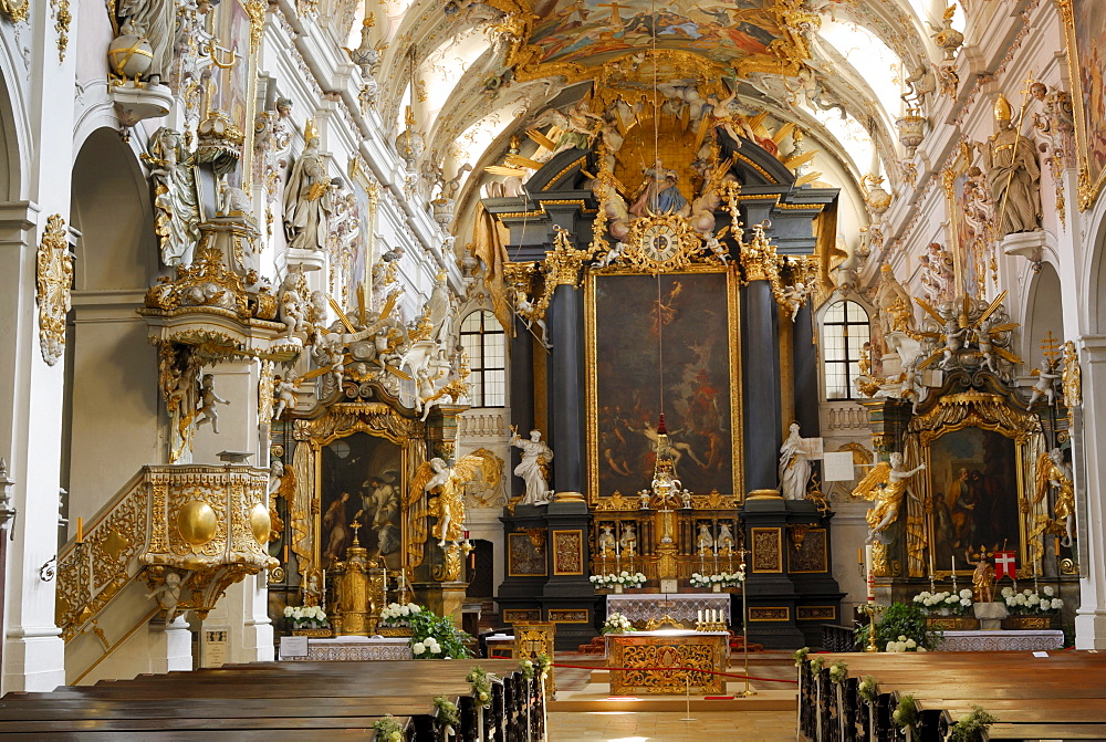 Nave and altar, St. Emmeram's Abbey, Regensburg, Upper Palatinate, Bavaria, Germany