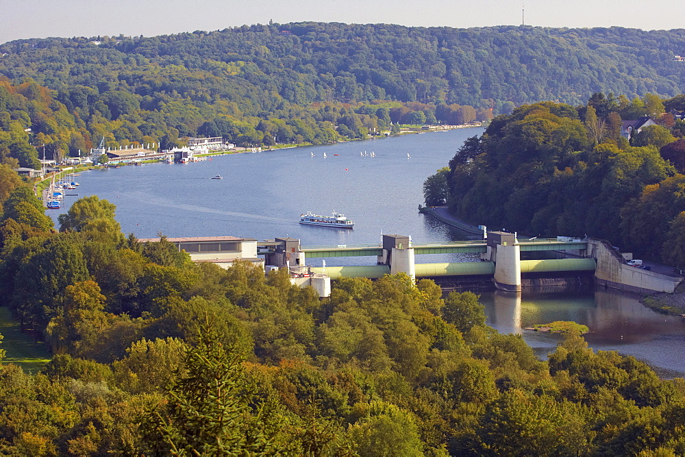 Weir, lake Baldeney, Essen, Ruhr district, North Rhine-Westphalia, Germany