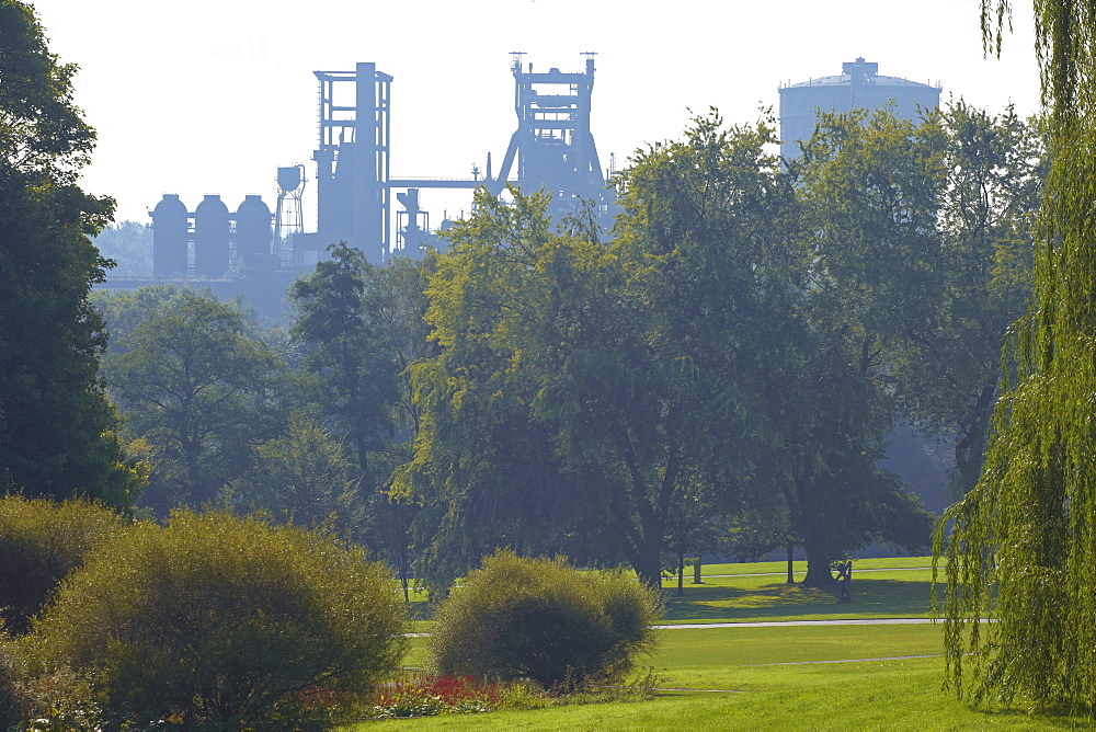 Westfalenpark, pit in background, Dortmund, Ruhr area, North Rhine-Westphalia, Germany