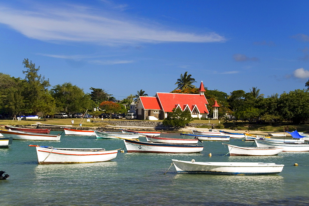 Eglise de Cap Malheureux, boats, Mauritius, Africa