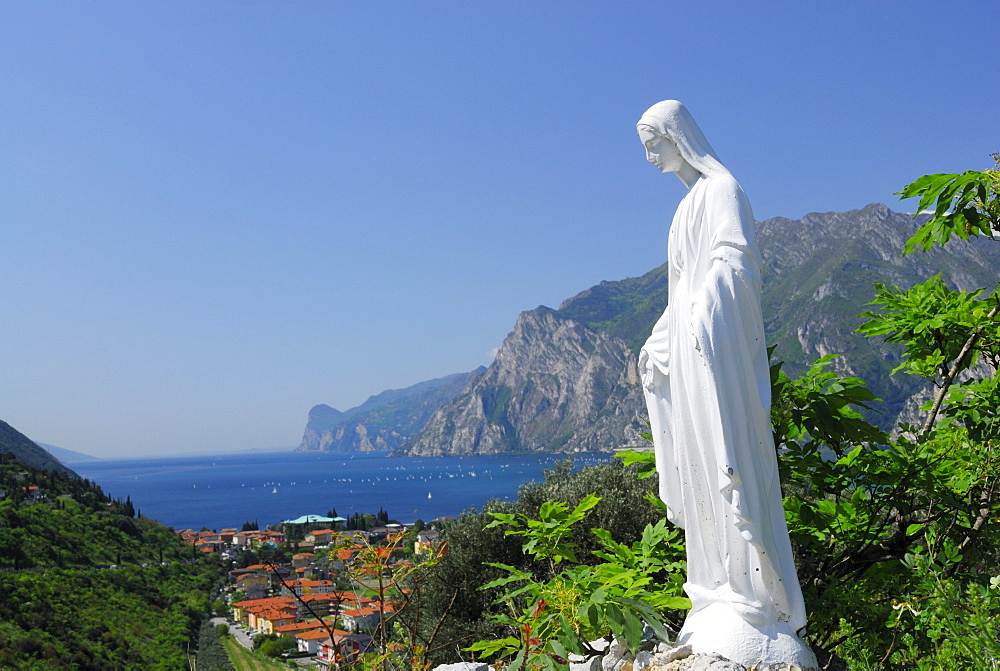 Madonna figure, view over Nago-Torbole, Trentino-Alto Adige/Suedtirol, Italy