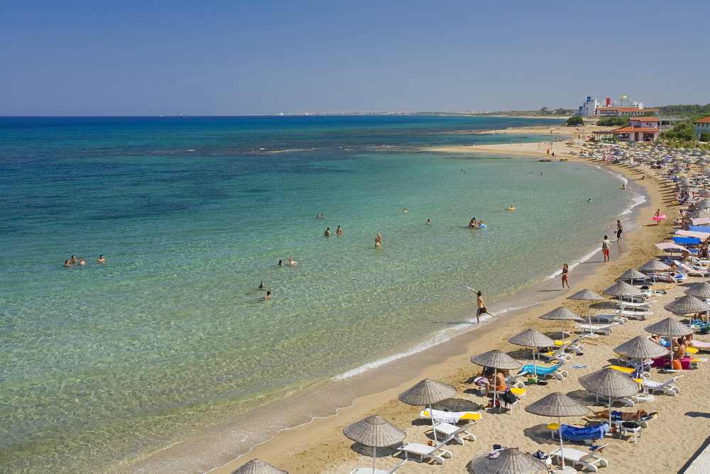 People on the beach, Salamis Beach, Mimoza Beach Hotel, Salamis, North Cyprus, Cyprus