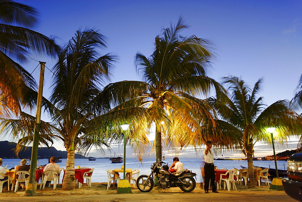 Beach bar at promenade in the evening, Juangriego, Isla Margarita, Nueva Esparta, Venezuela