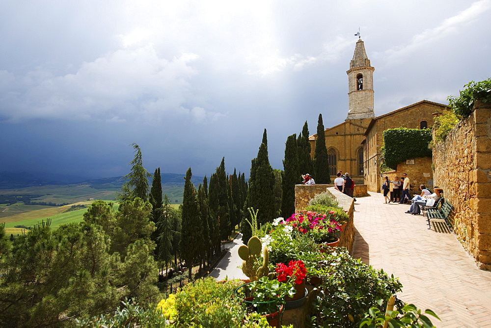 western city wall and the cathedral of Pienza, Tuscany, Italy