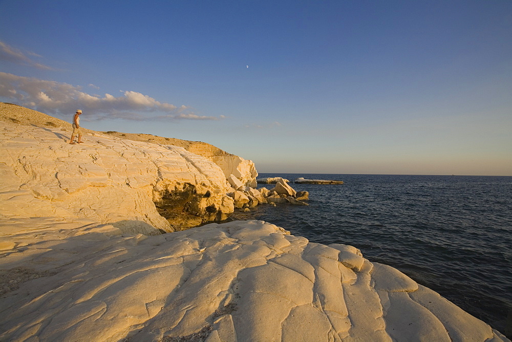 White rocks along the coast at Governors Beach, at sunset, near Lemesos, near Limassol, South Cyprus, Cyprus