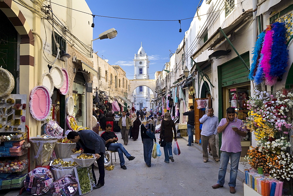 Traders and shops in the Medina, old town of Tripoli, Libya, North Africa