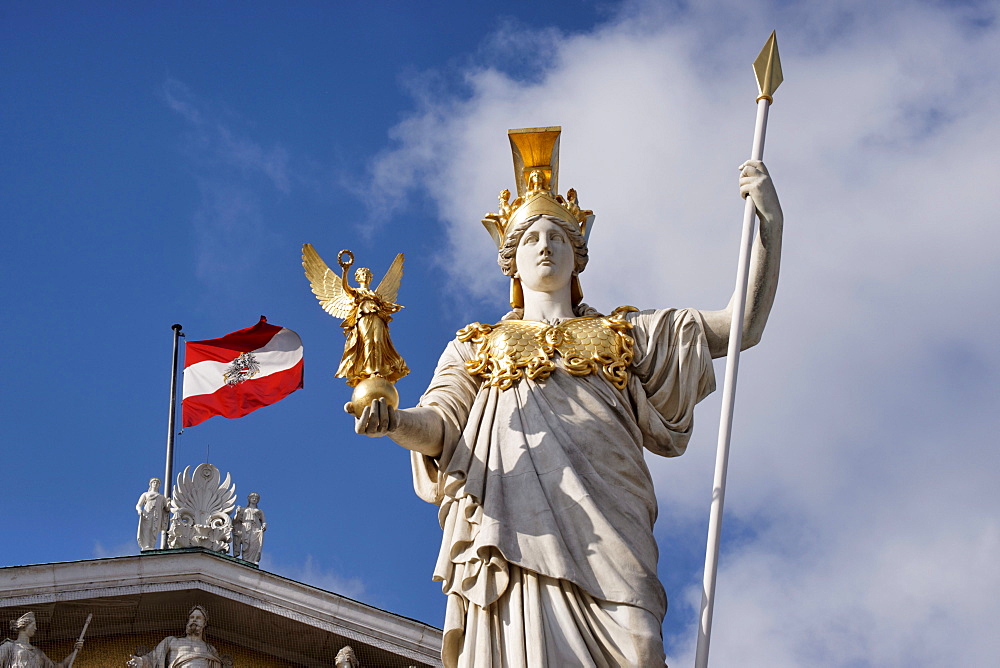 Sculpture, Pallas Athene, in front of the Austrian Parliament building, Vienna, Austria