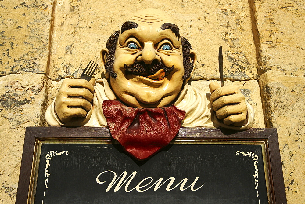 Menu board at a restaurant, Valletta, Malta, Europe